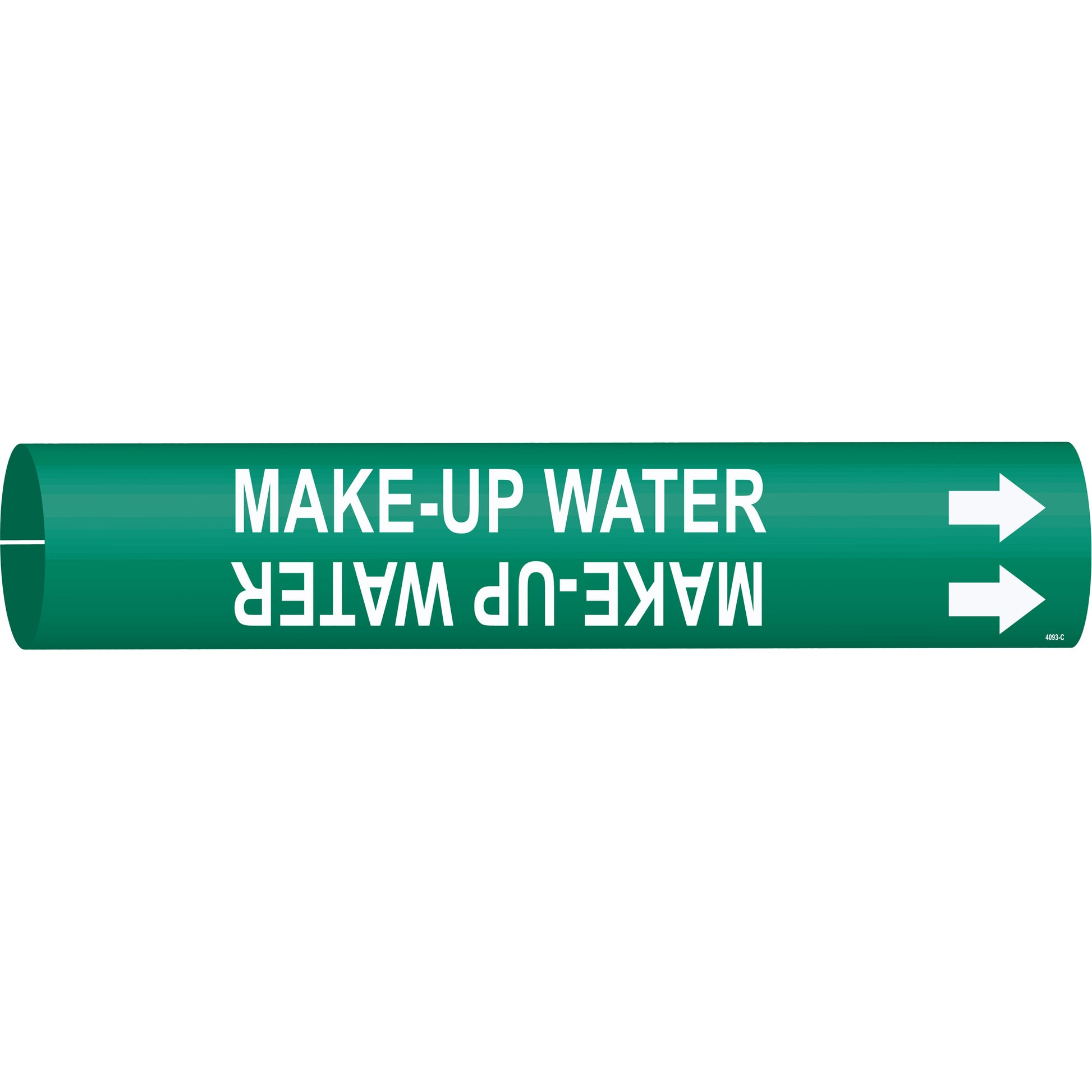 Brady "Make-Up Water" Pipe Marker, Snap-On, 2" H x 2" W, White on Green