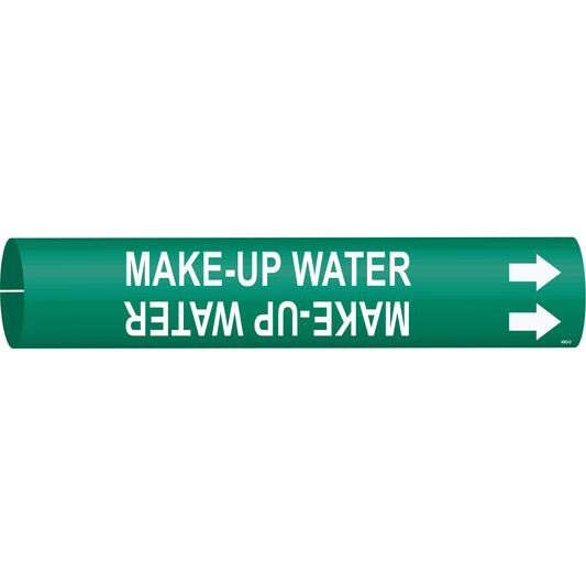 Brady "Make-Up Water" Pipe Marker, Snap-On, 2-13/16" H x 2-13/16" W, White on Green