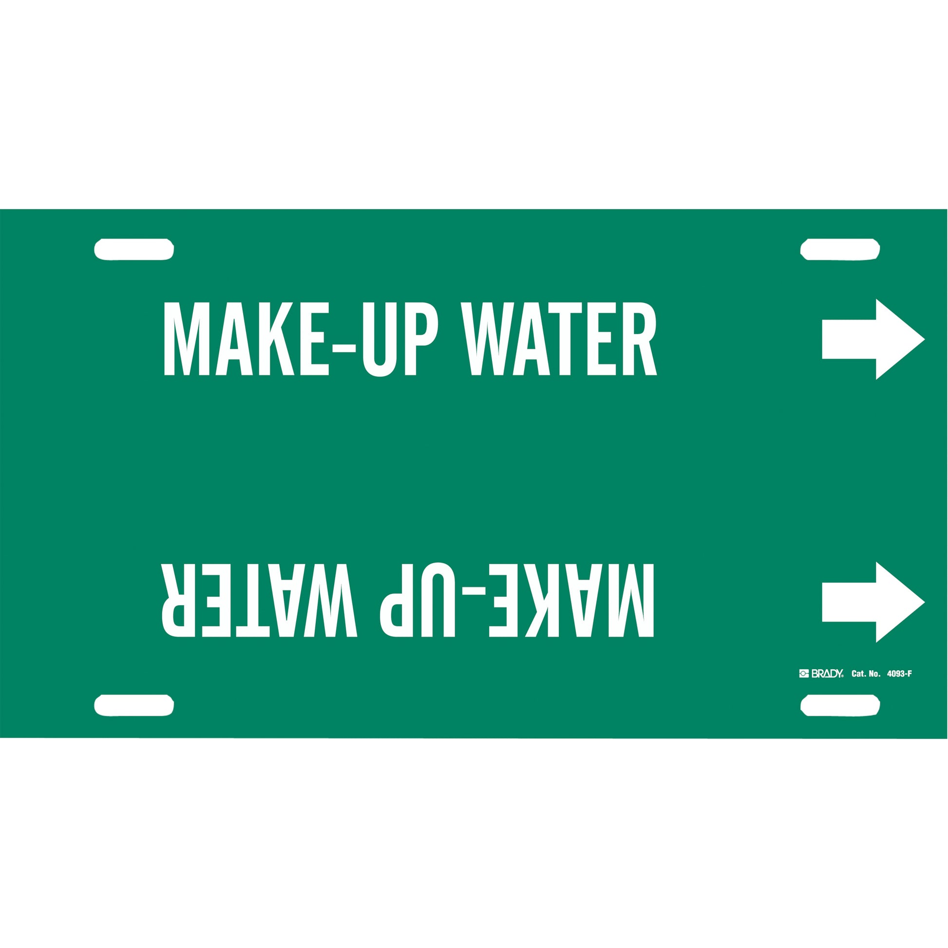 Brady "Make-Up Water" Pipe Marker, Strap-On, 8" H x 16" W, White on Green