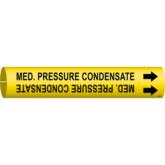 Brady "Med. Pressure Condensate" Pipe Marker, Snap-On, 2" H x 2" W, Black on Yellow