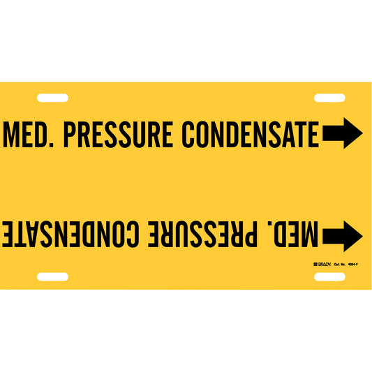 Brady "Med. Pressure Condensate" Pipe Marker, Strap-On, 8" H x 16" W, Black on Yellow