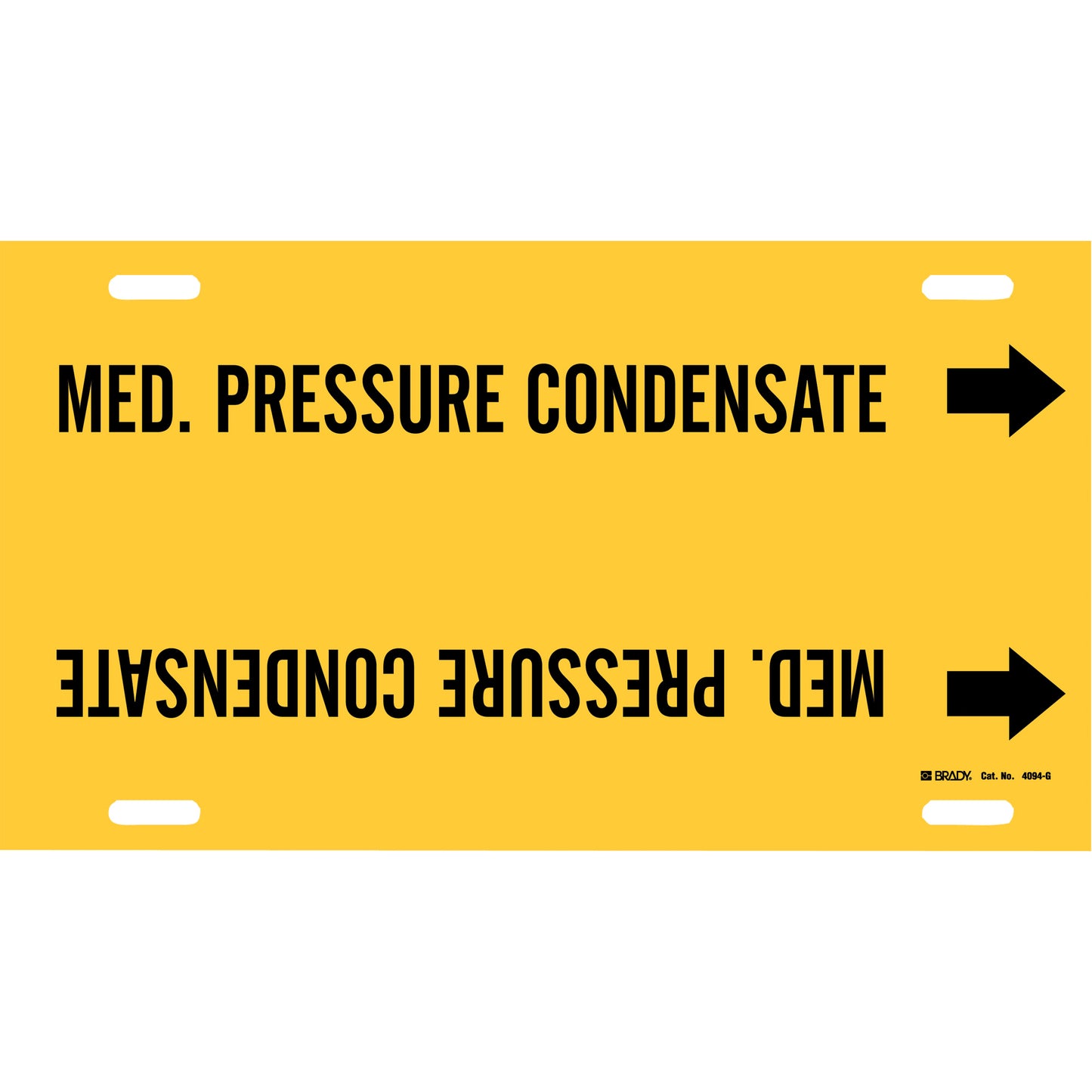 Brady "Med. Pressure Condensate" Pipe Marker, Strap-On, 10" H x 24" W, Black on Yellow