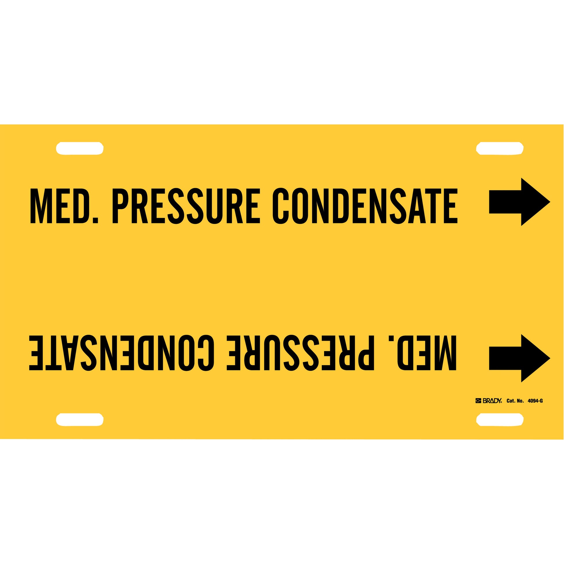Brady "Med. Pressure Condensate" Pipe Marker, Strap-On, 10" H x 24" W, Black on Yellow