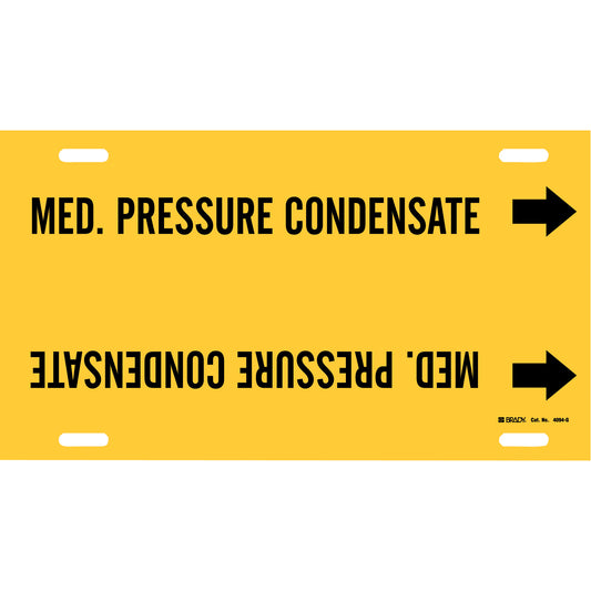 Brady "Med. Pressure Condensate" Pipe Marker, Strap-On, 10" H x 24" W, Black on Yellow