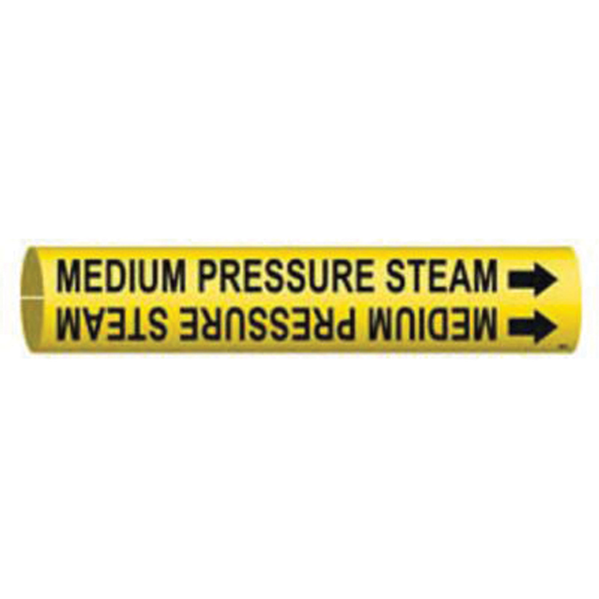 Brady "Medium Pressure Steam" Pipe Marker, Snap-On, 2" H x 2" W, Black on Yellow
