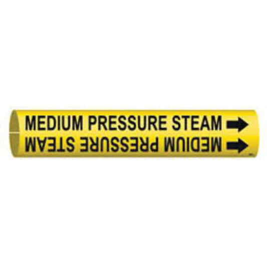 Brady "Medium Pressure Steam" Pipe Marker, Snap-On, 2" H x 2" W, Black on Yellow