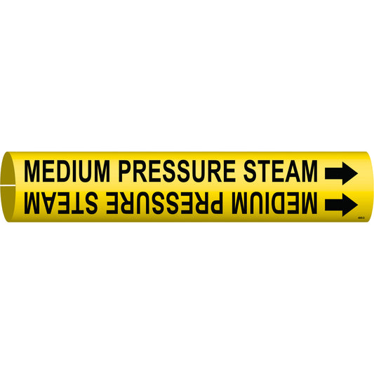 Brady "Medium Pressure Steam" Pipe Marker, Snap-On, 2-13/16" H x 2-13/16" W, Black on Yellow