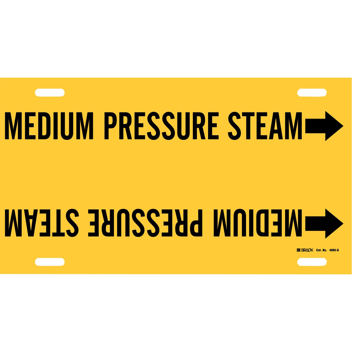 Brady "Medium Pressure Steam" Pipe Marker, Strap-On, 10" H x 24" W, Black on Yellow