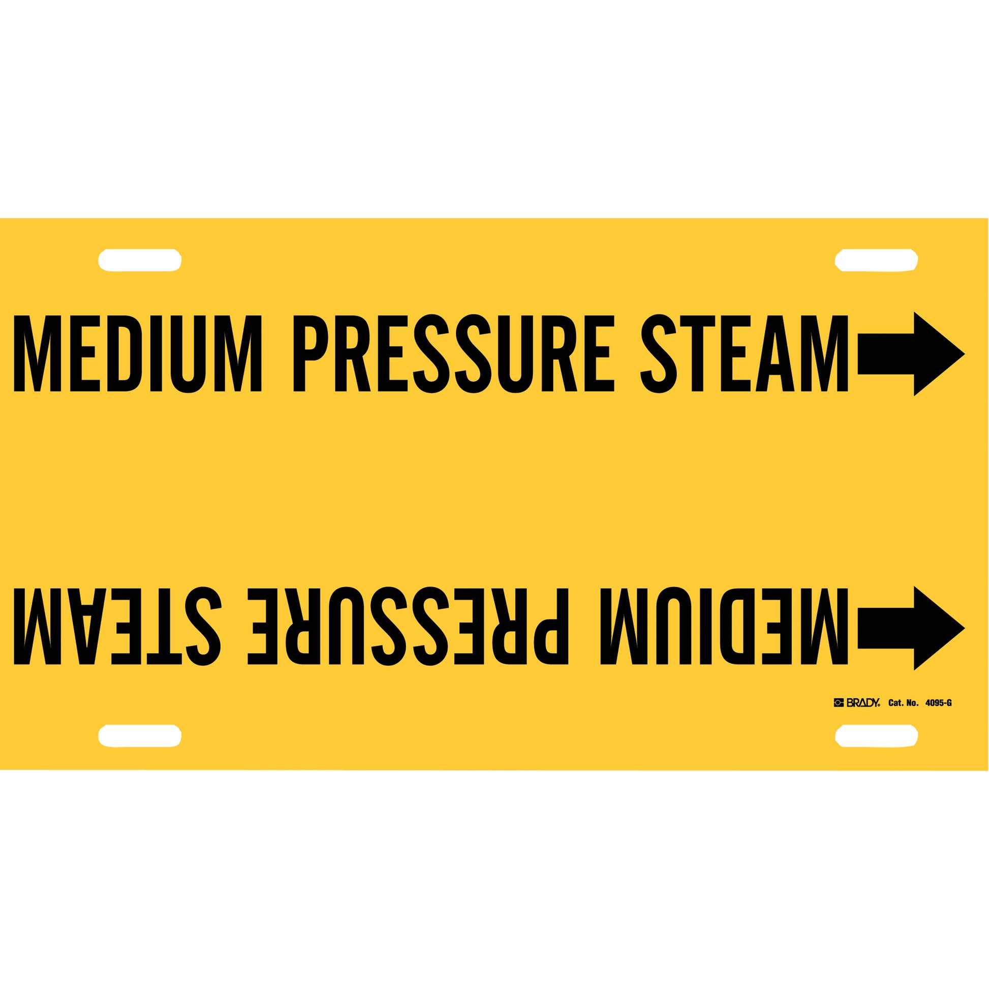 Brady "Medium Pressure Steam" Pipe Marker, Strap-On, 10" H x 24" W, Black on Yellow
