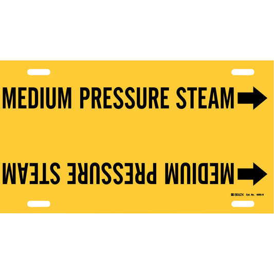 Brady "Medium Pressure Steam" Pipe Marker, Strap-On, 10" H x 32" W, Black on Yellow