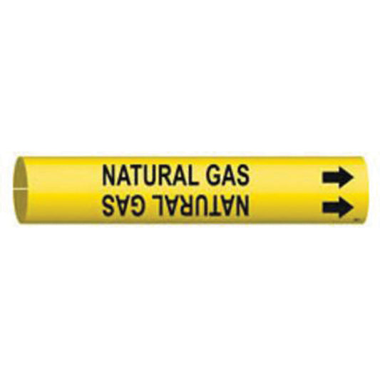 Brady "Natural Gas" Pipe Marker, Snap-On, 2" H x 2" W, Black on Yellow