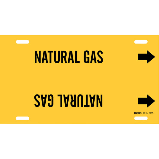 Brady "Natural Gas" Pipe Marker, Strap-On, 8" H x 16" W, Black on Yellow