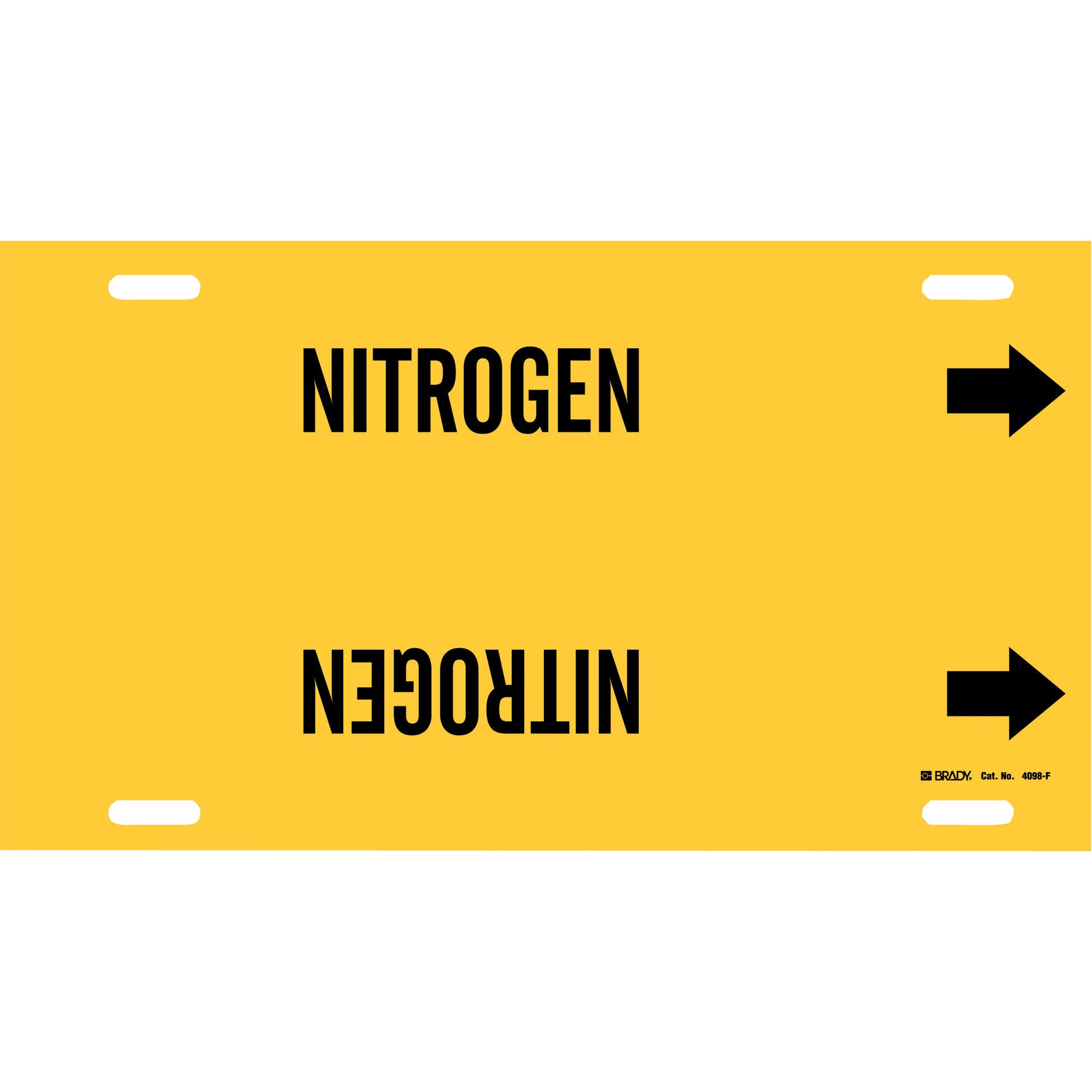 Brady "Nitrogen" Pipe Marker, Strap-On, 8" H x 16" W, Black on Yellow
