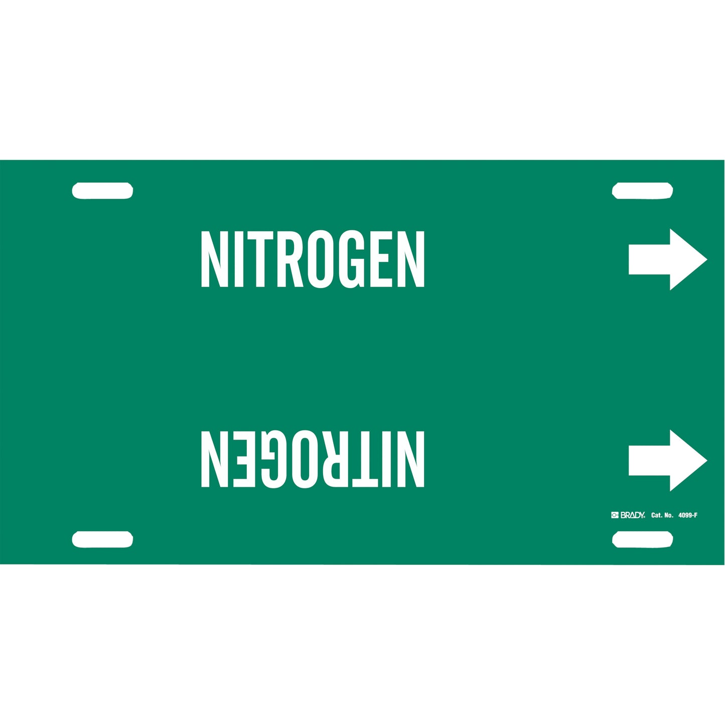 Brady "Nitrogen" Pipe Marker, Strap-On, 8" H x 16" W, White on Green