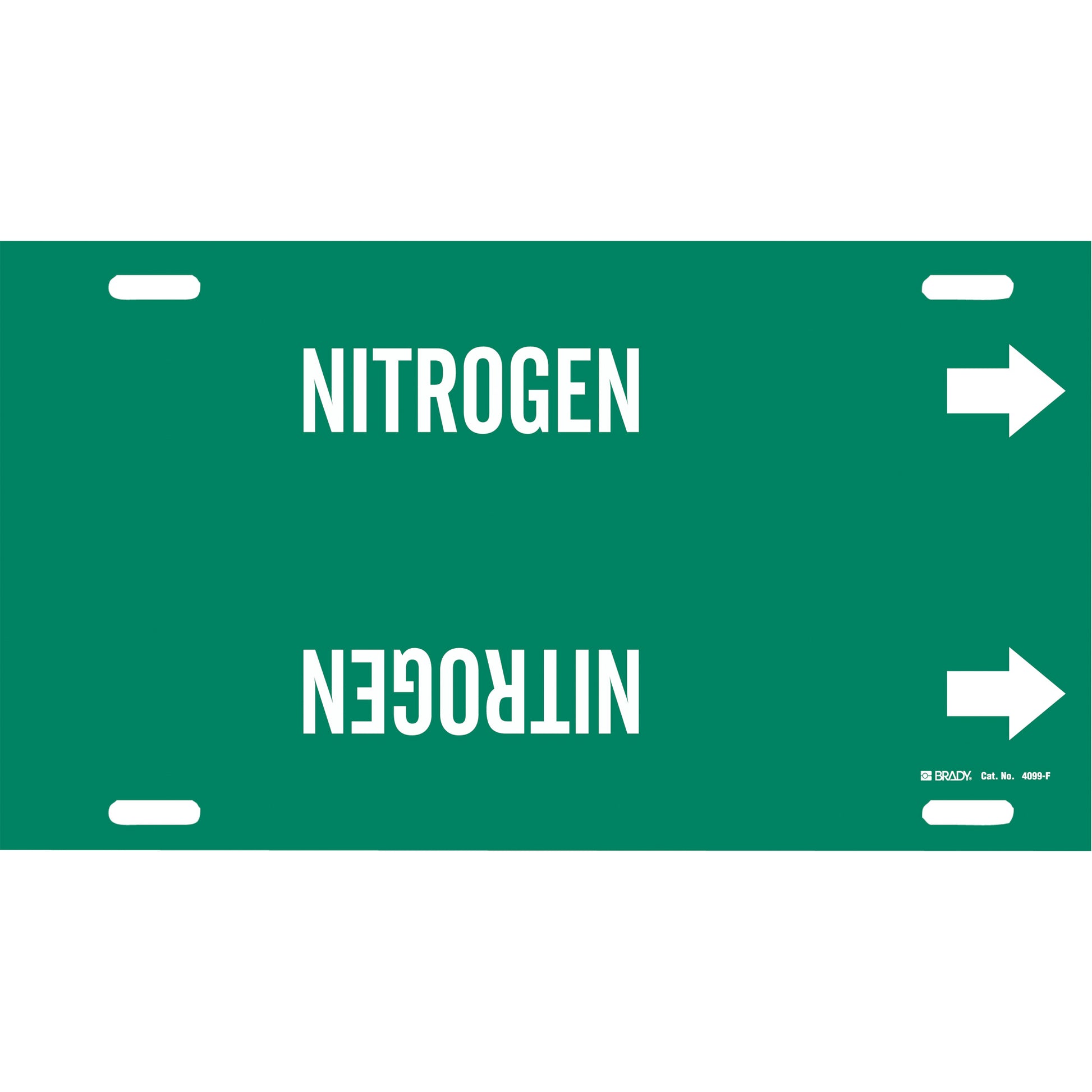 Brady "Nitrogen" Pipe Marker, Strap-On, 8" H x 16" W, White on Green