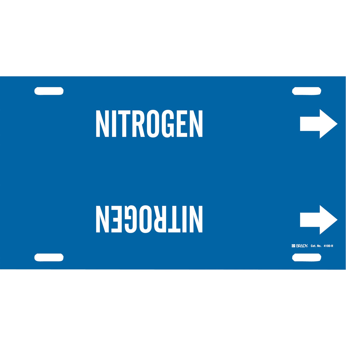 Brady "Nitrogen" Pipe Marker, Strap-On, 10" H x 32" W, White on Blue