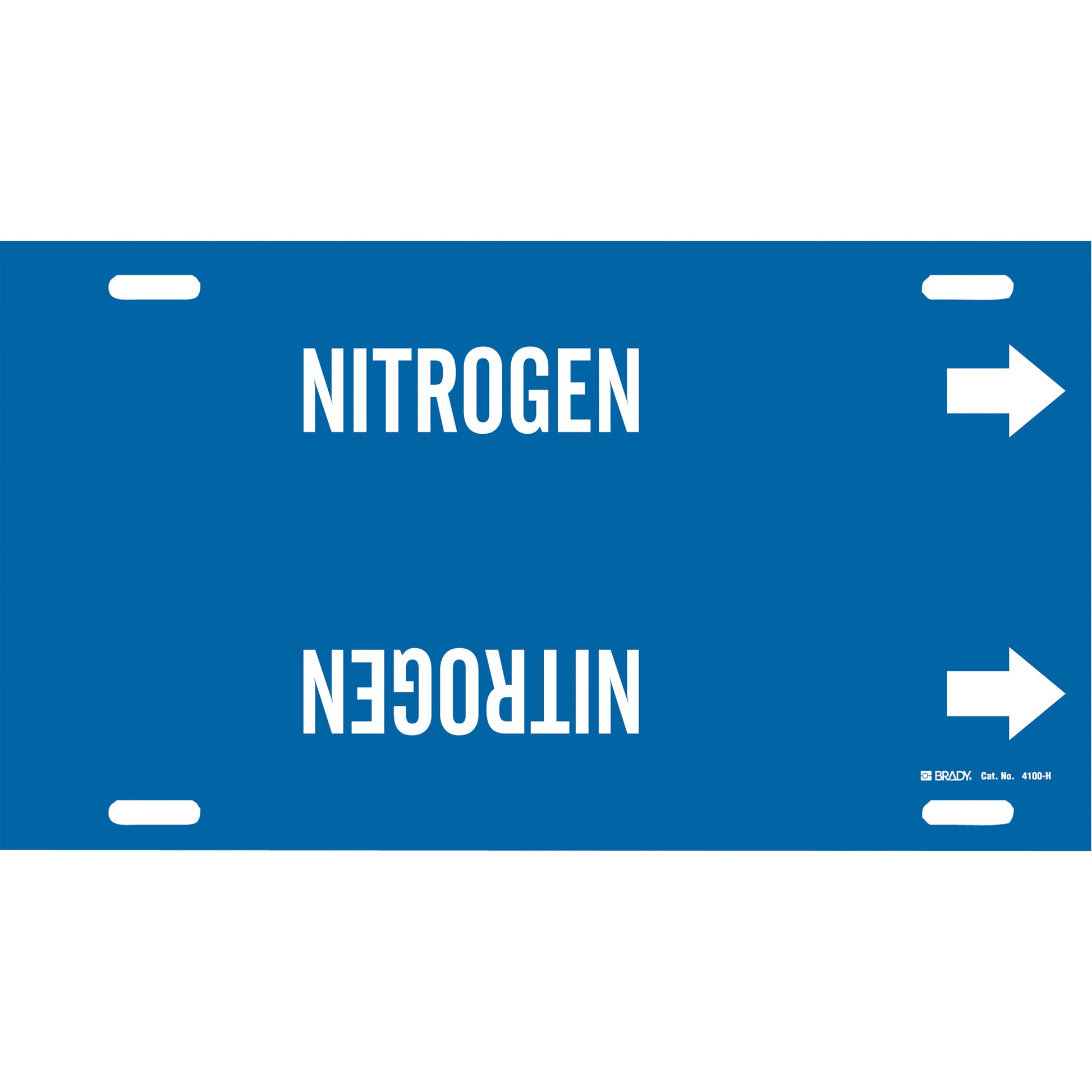 Brady "Nitrogen" Pipe Marker, Strap-On, 10" H x 32" W, White on Blue