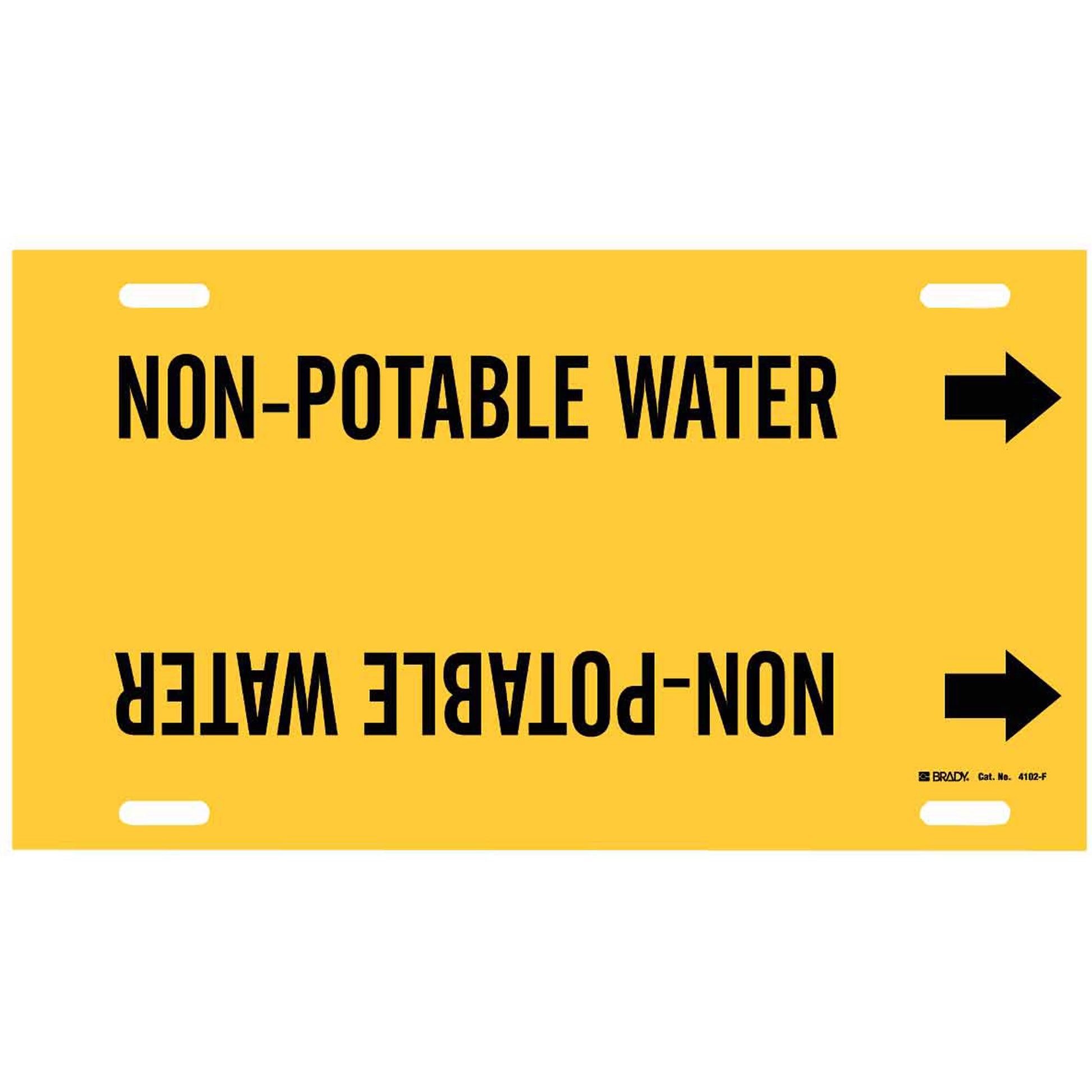 Brady "Non-Potable Water" Pipe Marker, Strap-On, 8" H x 16" W, Black on Yellow