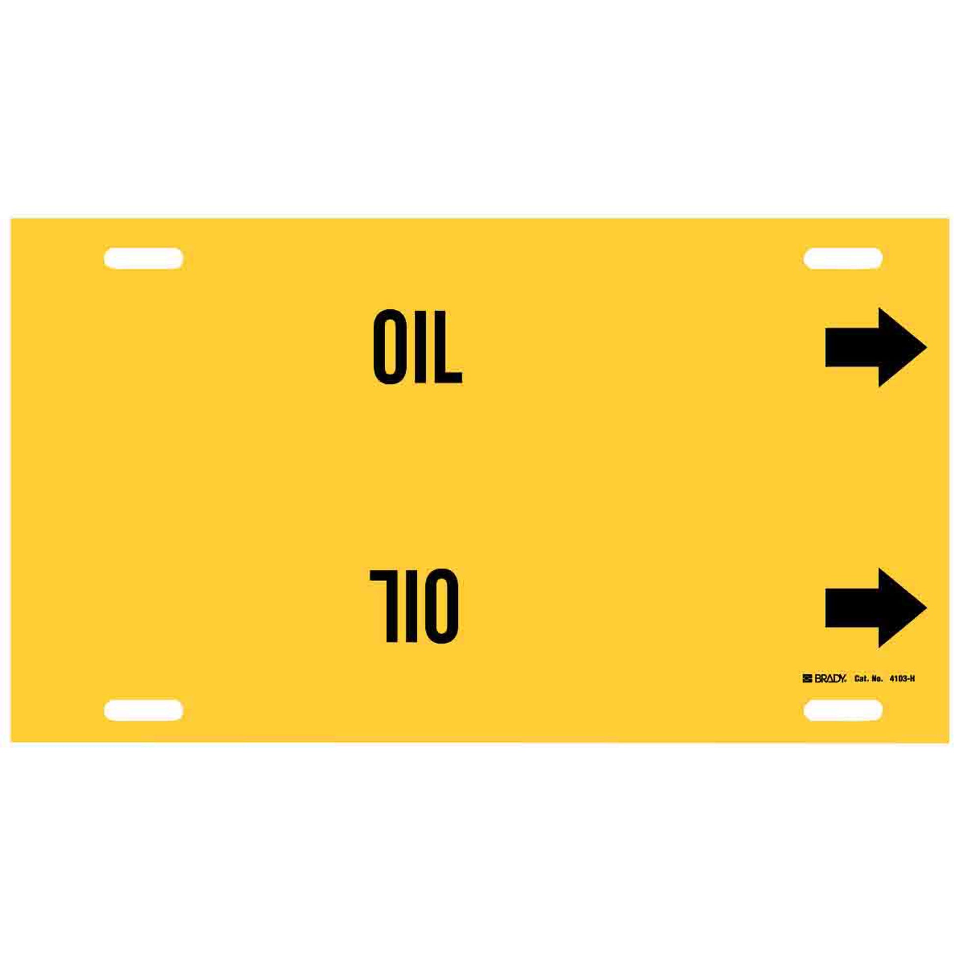 Brady "Oil" Pipe Marker, Strap-On, 10" H x 32" W, Black on Yellow