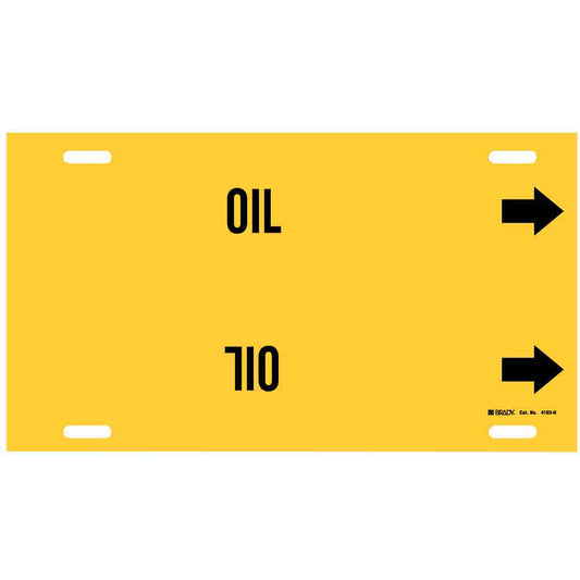 Brady "Oil" Pipe Marker, Strap-On, 10" H x 32" W, Black on Yellow