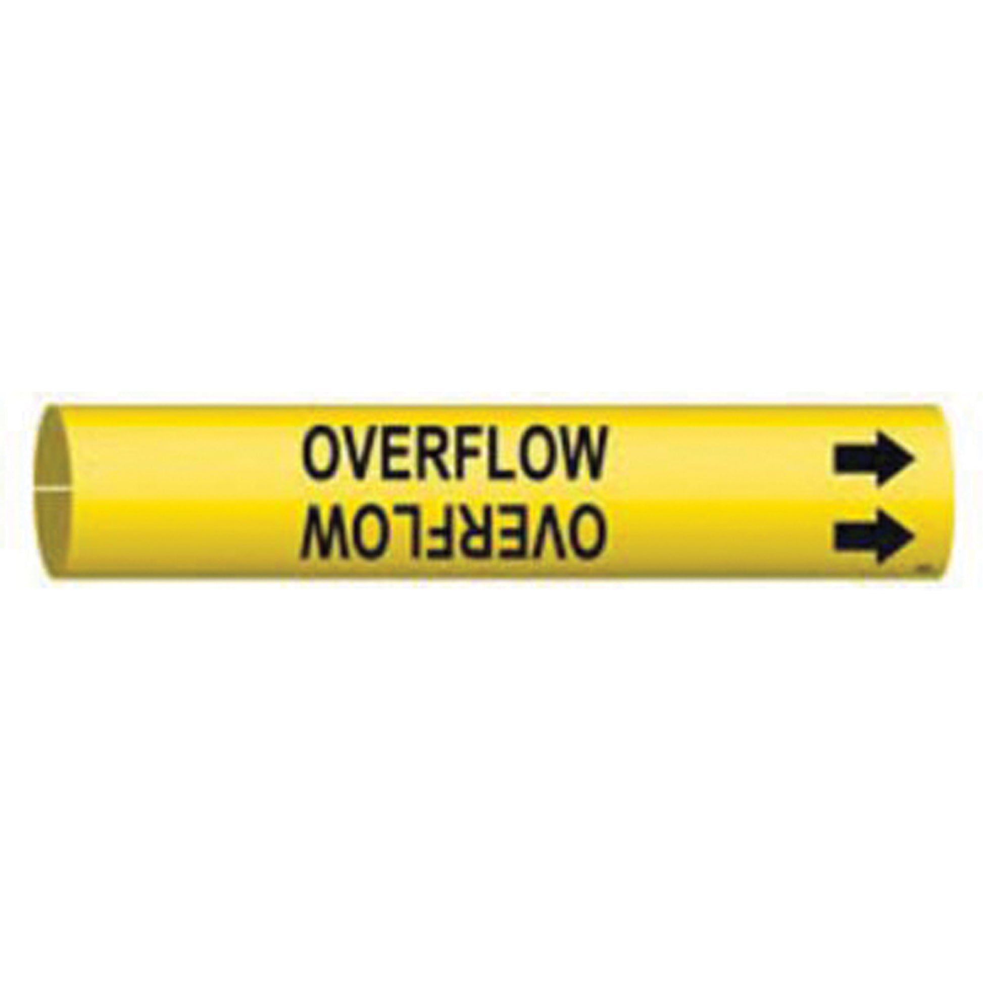 Brady "Overflow" Pipe Marker, Snap-On, 7/8" H x 7/8" W, Black on Yellow