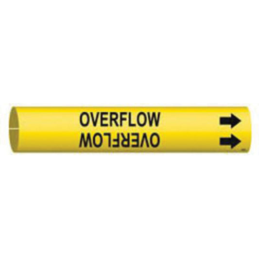 Brady "Overflow" Pipe Marker, Snap-On, 7/8" H x 7/8" W, Black on Yellow