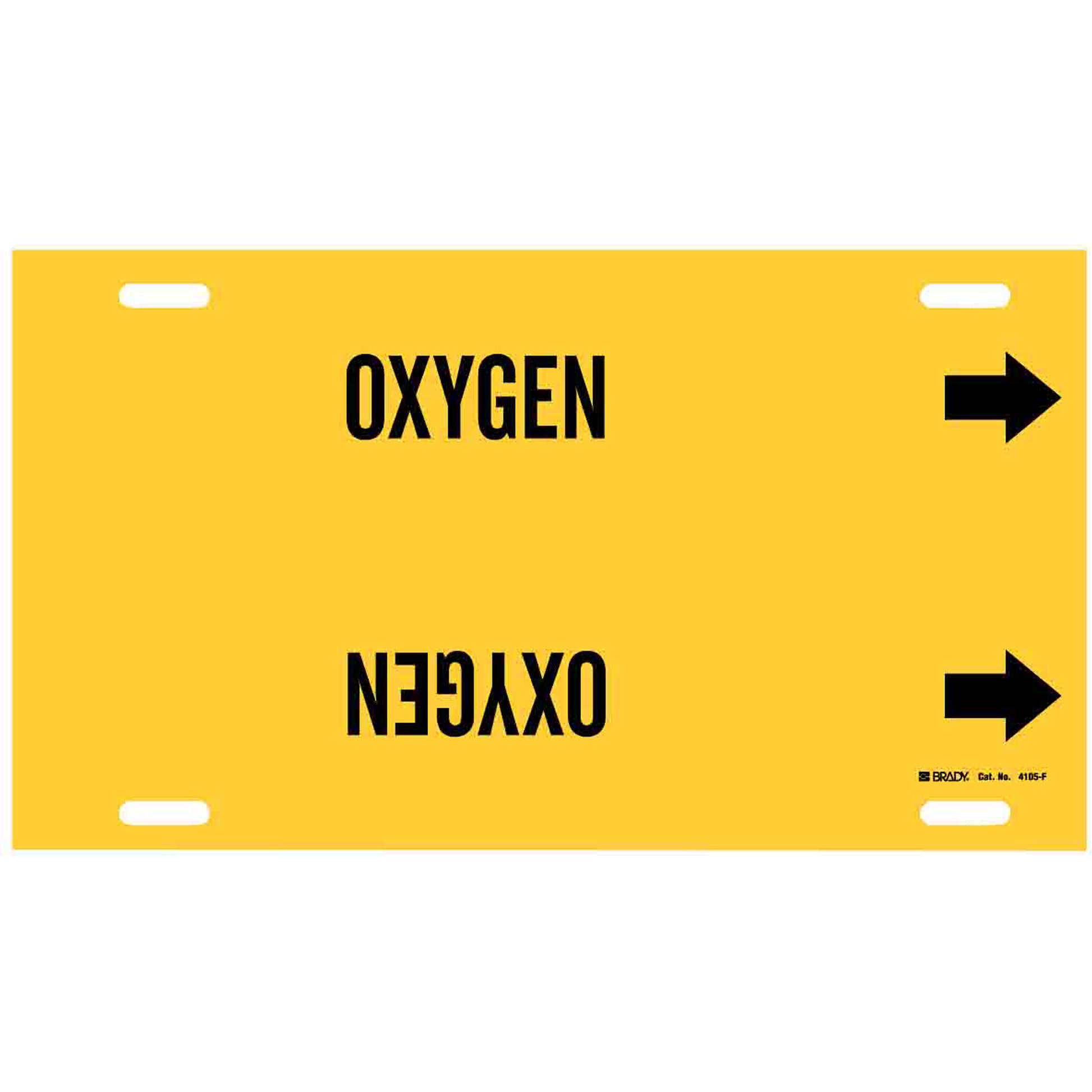 Brady "Oxygen" Pipe Marker, Strap-On, 8" H x 16" W, Black on Yellow