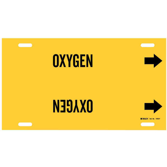 Brady "Oxygen" Pipe Marker, Strap-On, 8" H x 16" W, Black on Yellow