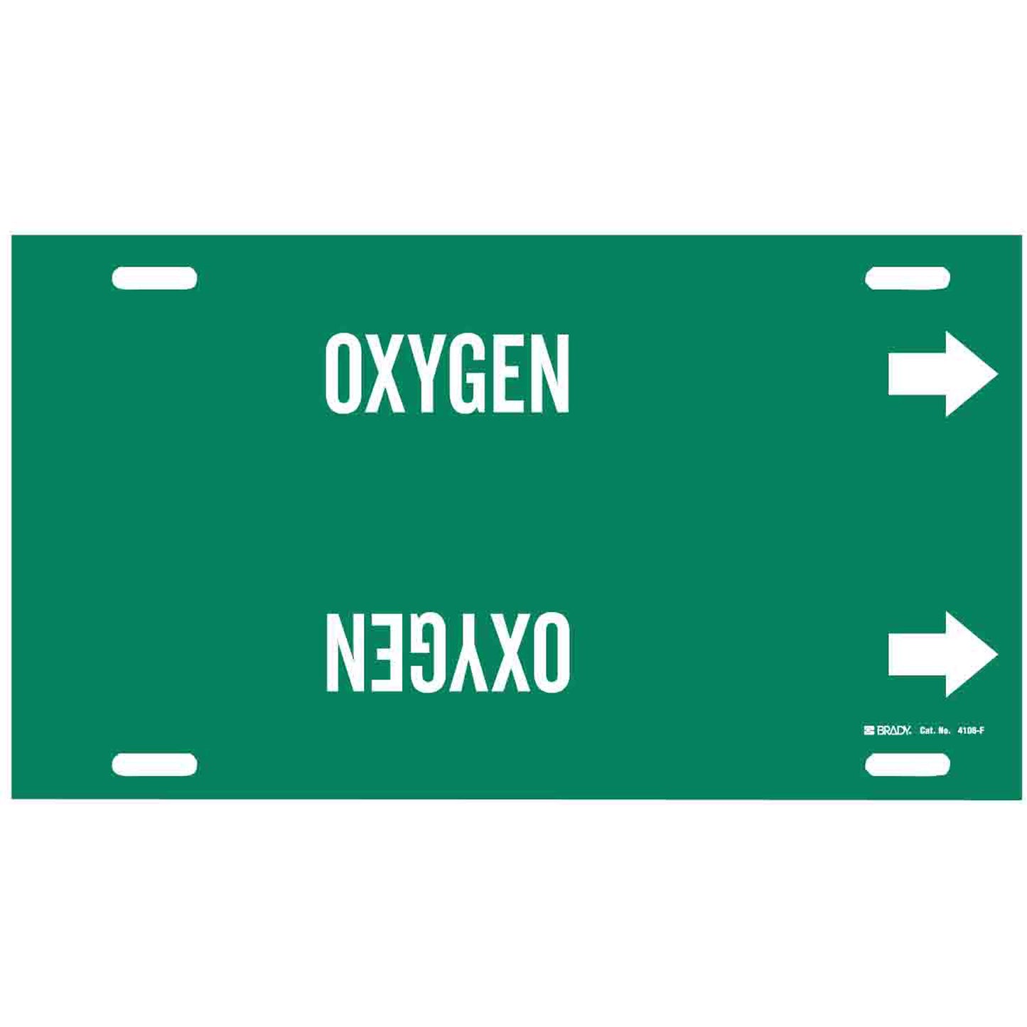 Brady "Oxygen" Pipe Marker, Strap-On, 8" H x 16" W, White on Green