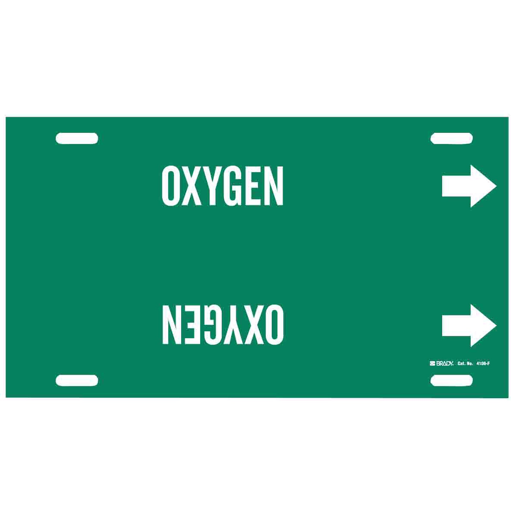 Brady "Oxygen" Pipe Marker, Strap-On, 8" H x 16" W, White on Green