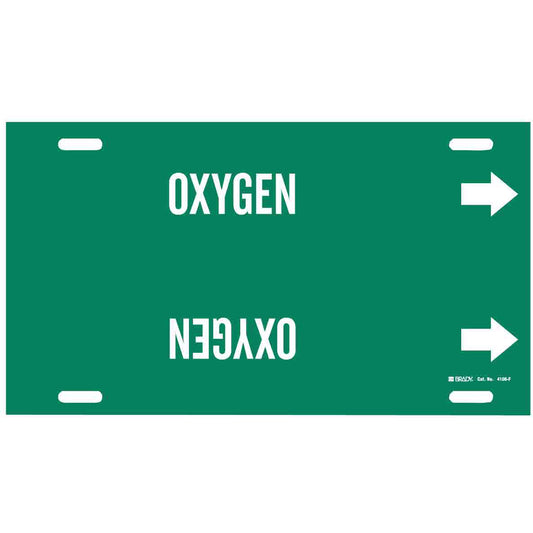 Brady "Oxygen" Pipe Marker, Strap-On, 8" H x 16" W, White on Green