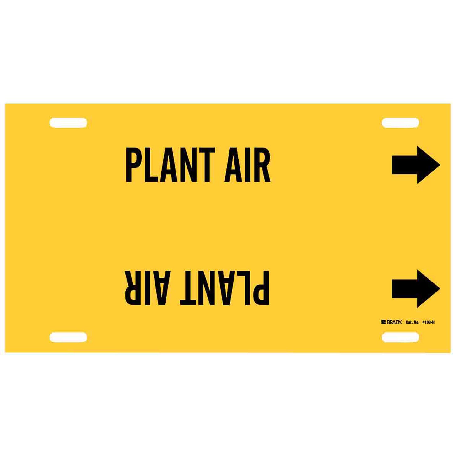 Brady "Plant Air" Pipe Marker, Strap-On, 10" H x 32" W, Black on Yellow