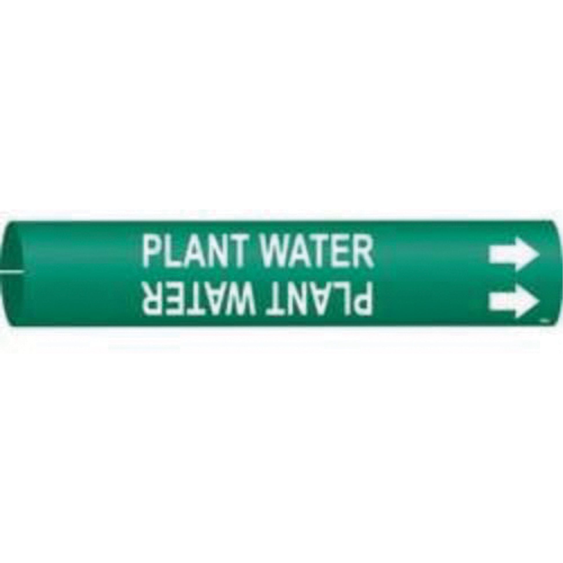Brady "Plant Water" Pipe Marker, Snap-On, 13/16" H x 13/16" W, White on Green