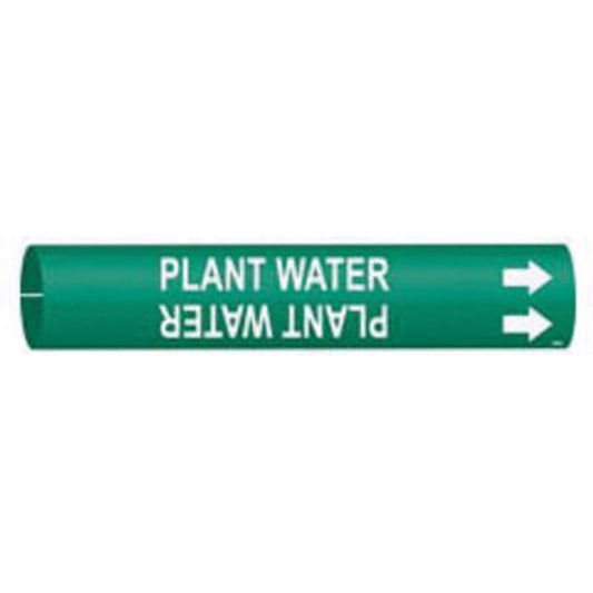 Brady "Plant Water" Pipe Marker, Snap-On, 7/8" H x 7/8" W, White on Green