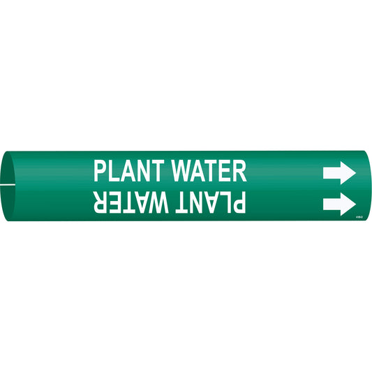 Brady "Plant Water" Pipe Marker, Snap-On, 2-13/16" H x 2-13/16" W, White on Green
