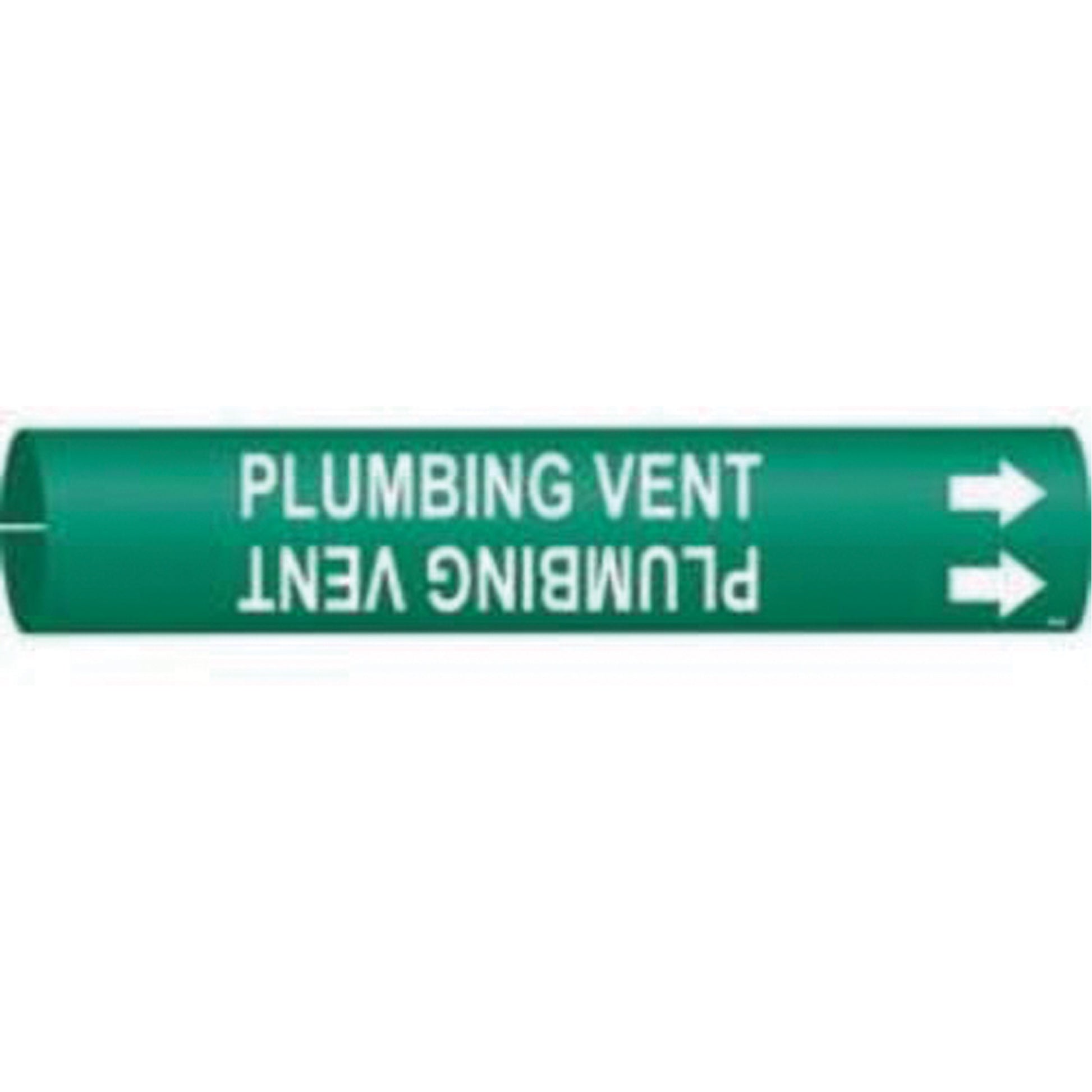 Brady "Plumbing Vent" Pipe Marker, Snap-On, 13/16" H x 13/16" W, White on Green