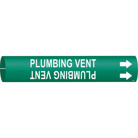 Brady "Plumbing Vent" Pipe Marker, Snap-On, 7/8" H x 7/8" W, White on Green