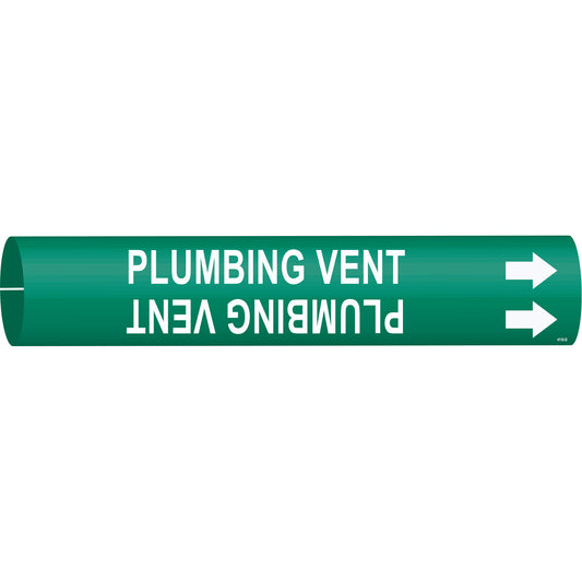 Brady "Plumbing Vent" Pipe Marker, Snap-On, 2-13/16" H x 2-13/16" W, White on Green