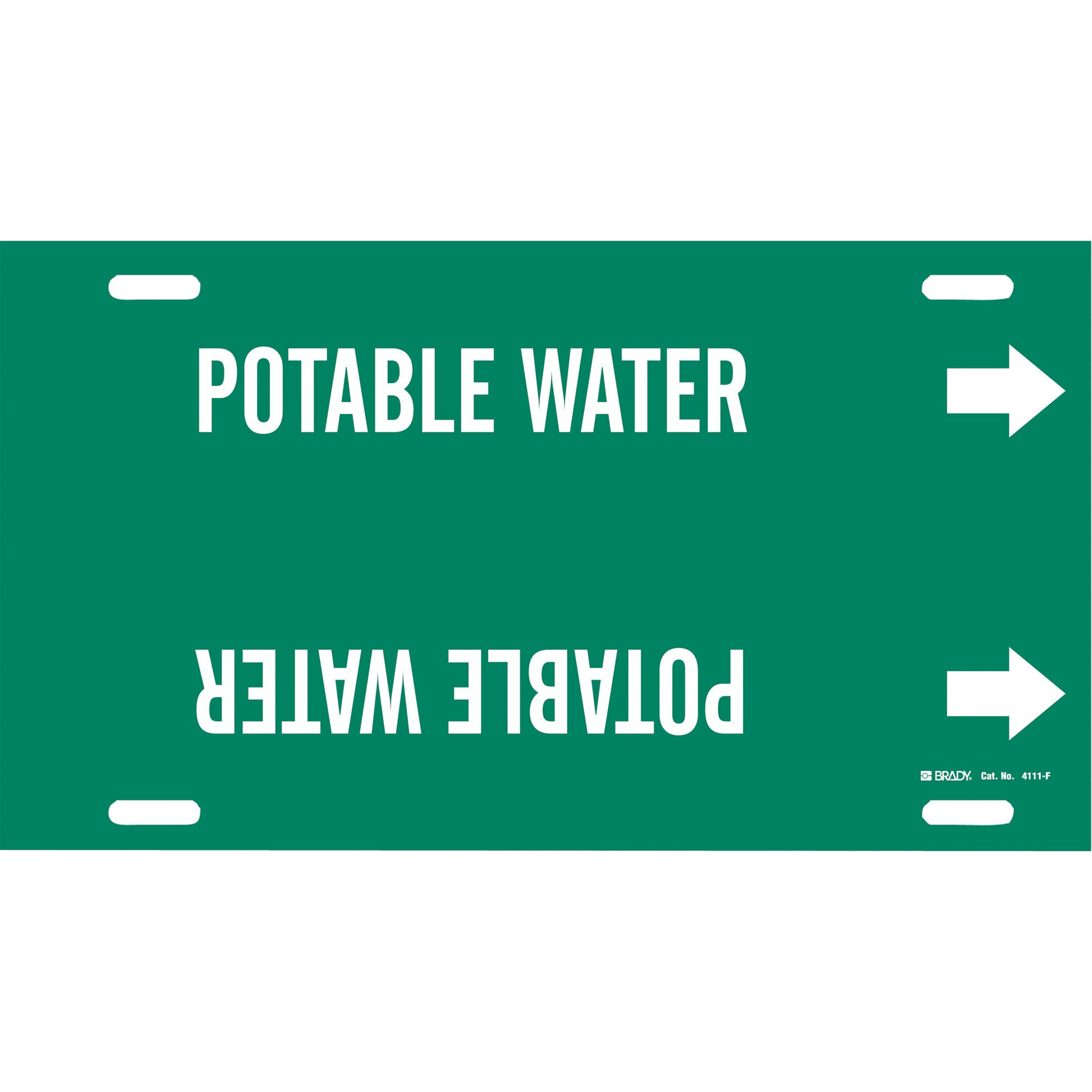 Brady "Potable Water" Pipe Marker, Strap-On, 8" H x 16" W, White on Green
