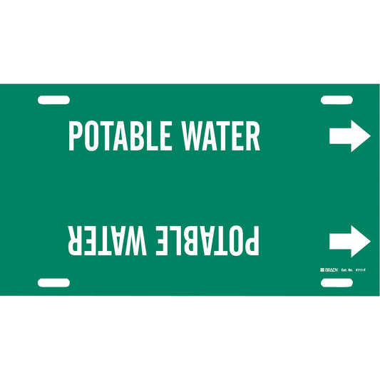 Brady "Potable Water" Pipe Marker, Strap-On, 8" H x 16" W, White on Green