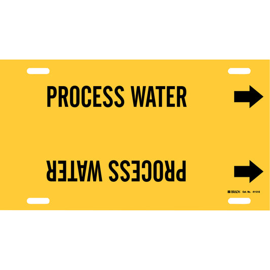 Brady "Process Water" Pipe Marker, Strap-On, 10" H x 24" W, Black on Yellow