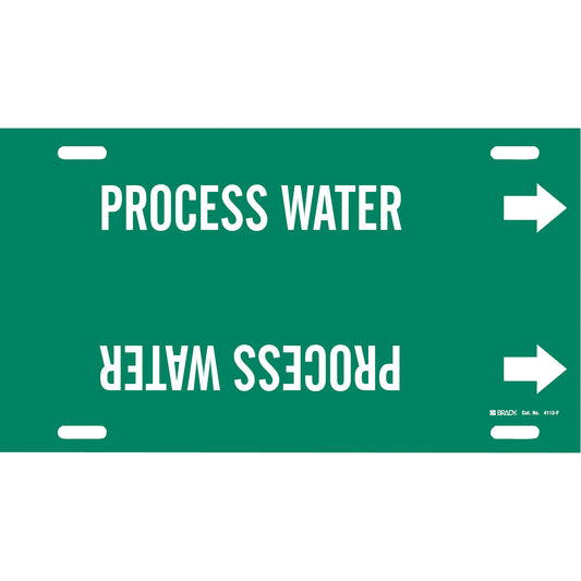 Brady "Process Water" Pipe Marker, Strap-On, 8" H x 16" W, White on Green