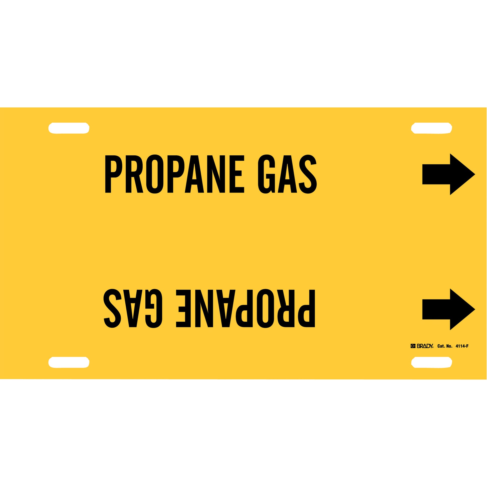 Brady "Propane Gas" Pipe Marker, Strap-On, 8" H x 16" W, Black on Yellow