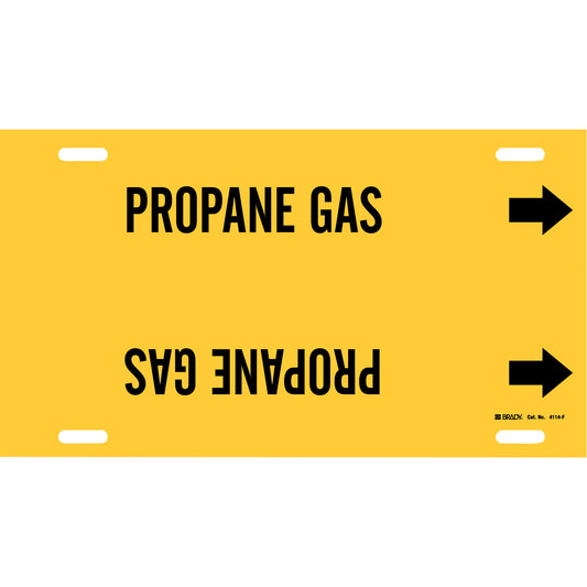 Brady "Propane Gas" Pipe Marker, Strap-On, 8" H x 16" W, Black on Yellow