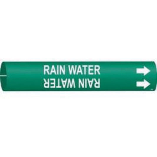 Brady "Rain Water" Pipe Marker, Snap-On, 13/16" H x 13/16" W, White on Green