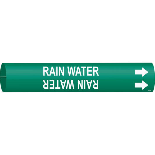 Brady "Rain Water" Pipe Marker, Snap-On, 2-13/16" H x 2-13/16" W, White on Green