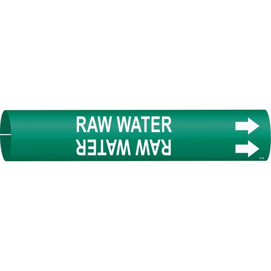Brady "Raw Water" Pipe Marker, Snap-On, 7/8" H x 7/8" W, White on Green