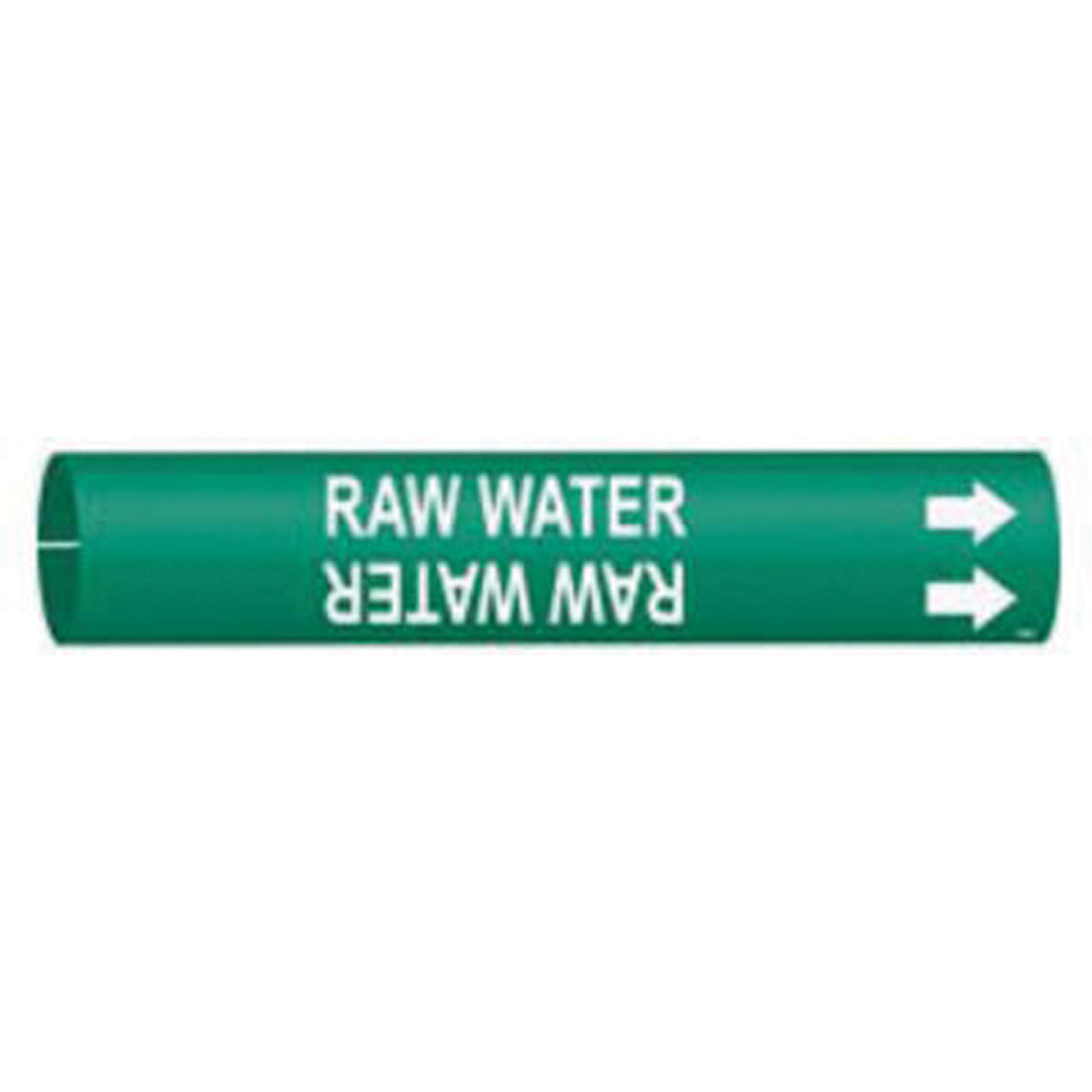 Brady "Raw Water" Pipe Marker, Snap-On, 2" H x 2" W, White on Green