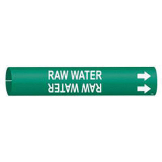 Brady "Raw Water" Pipe Marker, Snap-On, 2" H x 2" W, White on Green