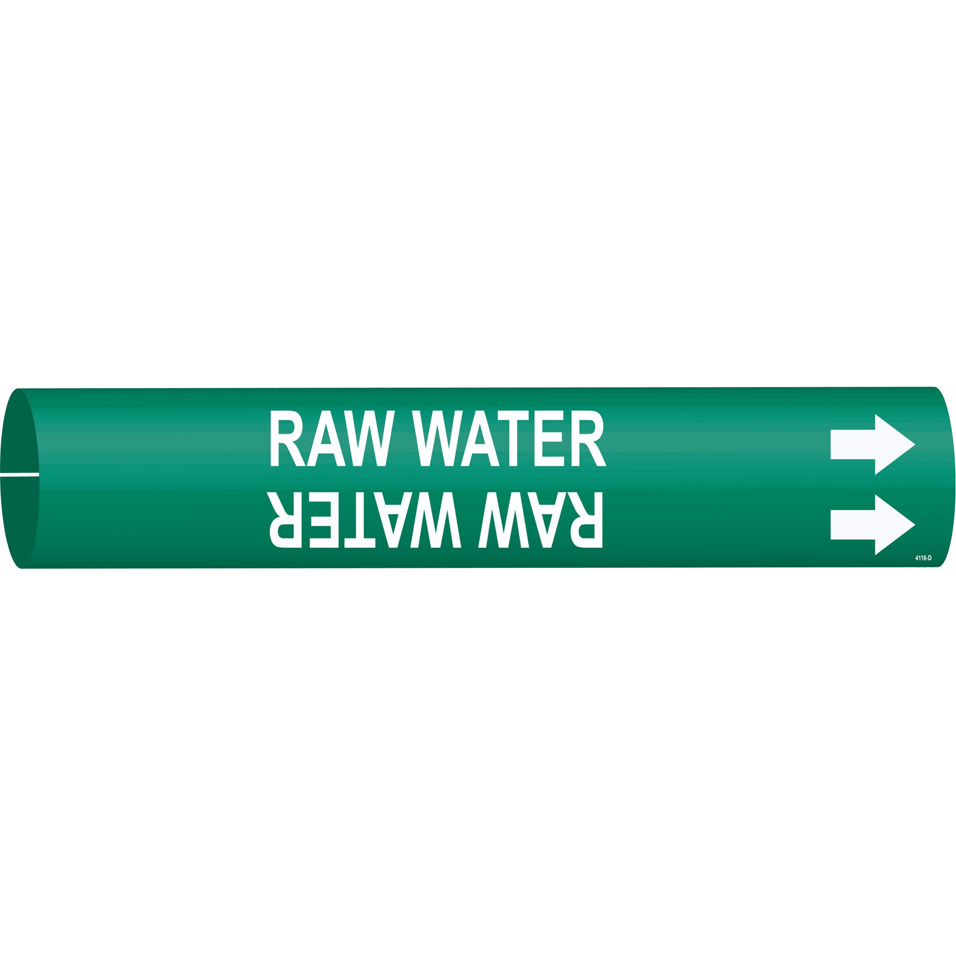 Brady "Raw Water" Pipe Marker, Snap-On, 2-13/16" H x 2-13/16" W, White on Green